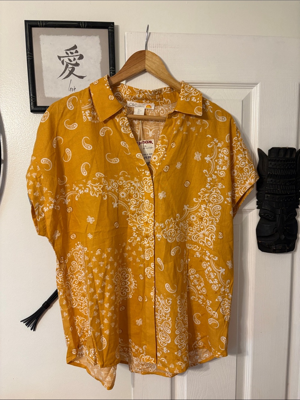C&C California Mustard Yellow Paisley Short-Sleeve Button Down